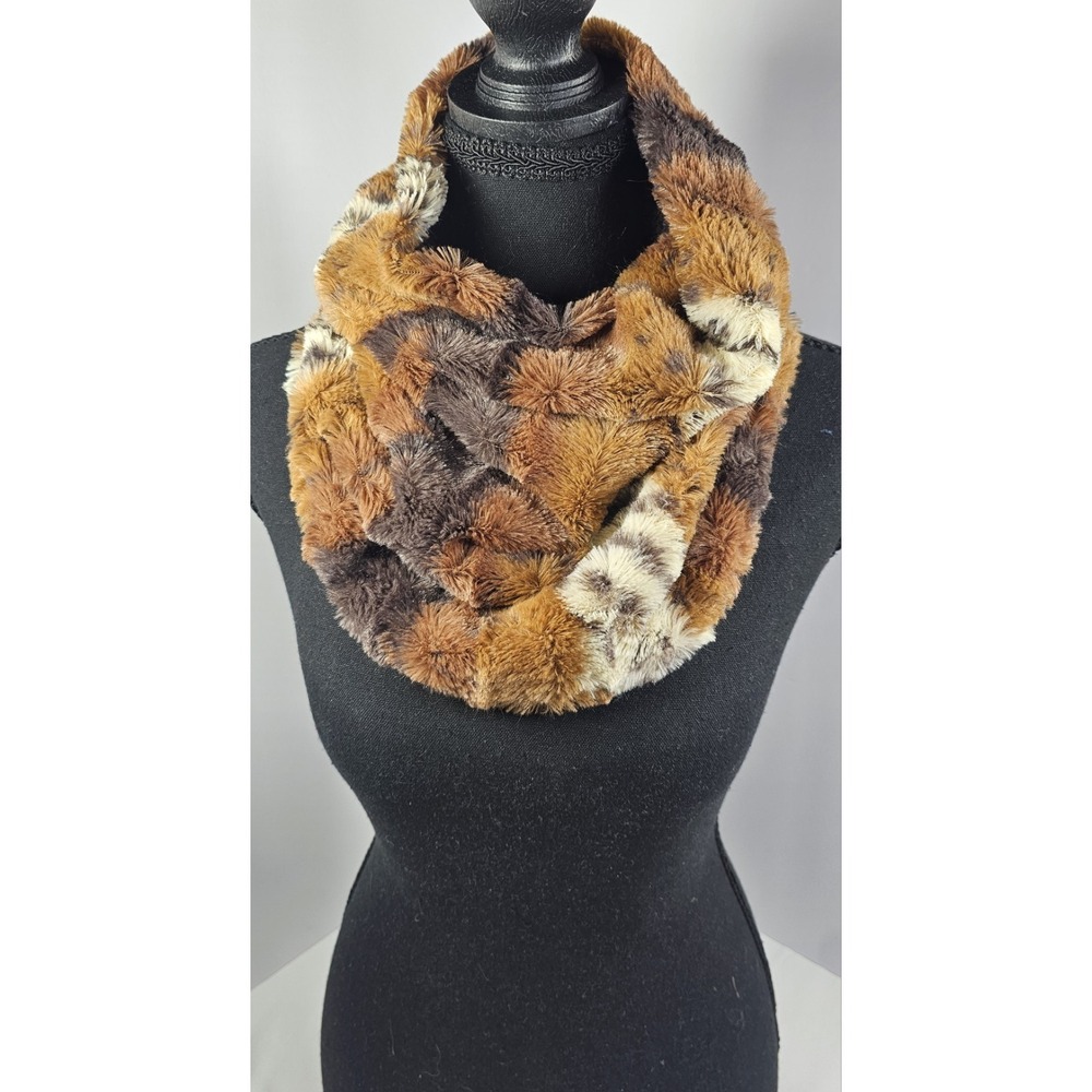 Field & Stream Faux Fur Infinity Scarf Brown Leopard Print Plush Winter Cozy